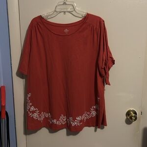 St. John Bay 2X Orange and White Floral Embroidered Short Sleeve Blouse